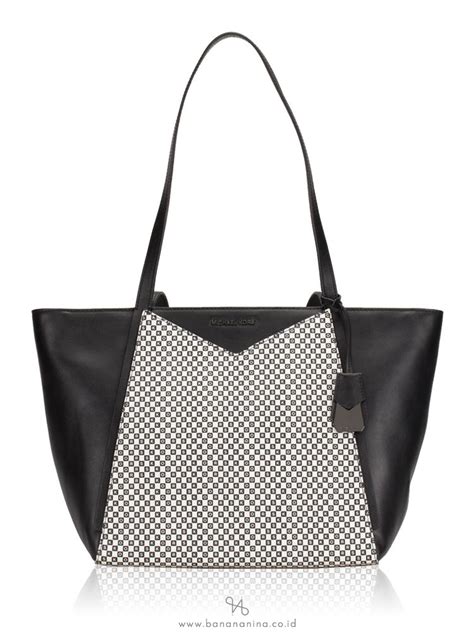 black and white checkered michael kors tote|Michael Kors black medium tote.